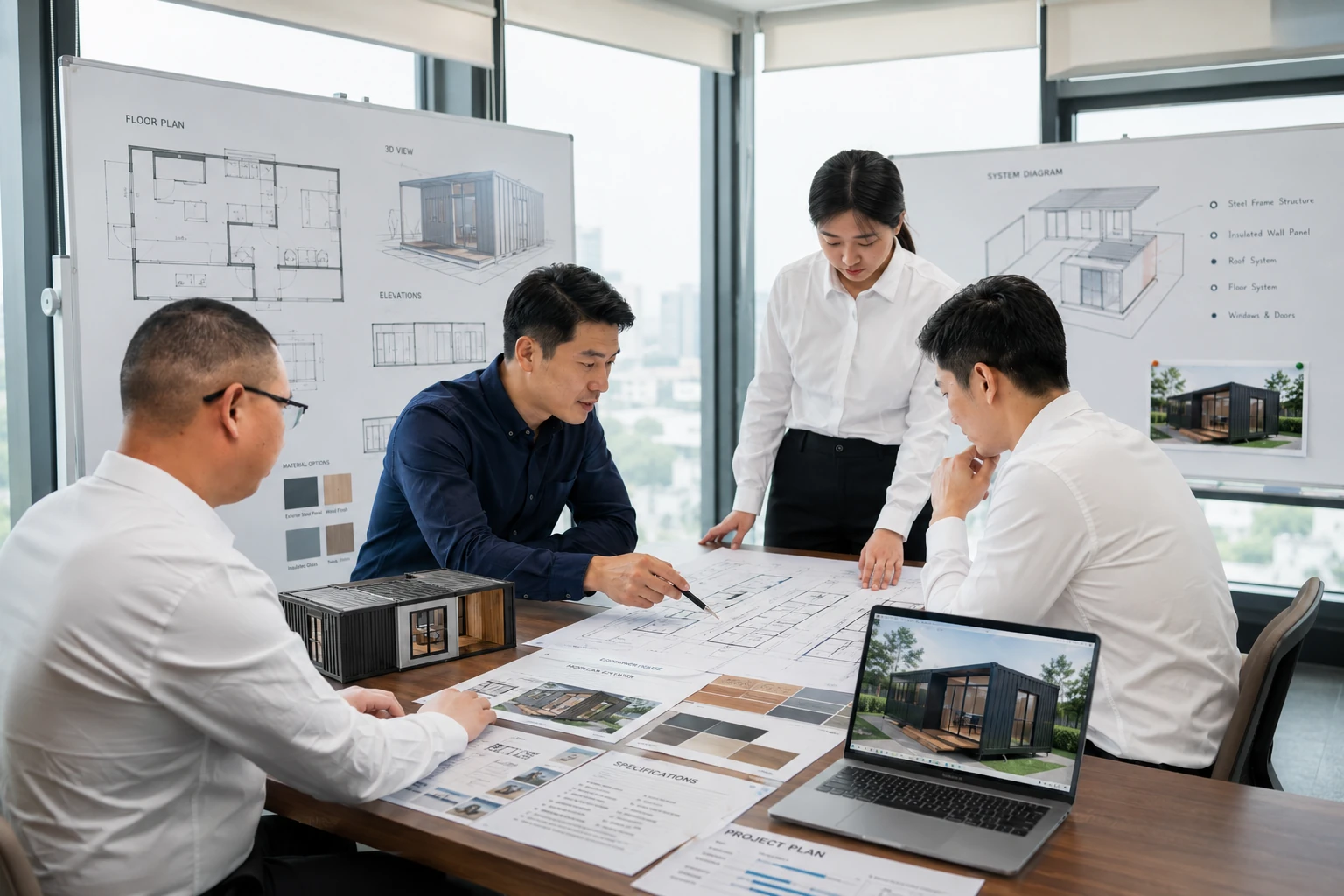 Product guidance meeting for modular house planning